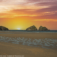 Buy canvas prints of Gull Rocks Holywell, Bay,North Cornwall at sunset  by kathy white