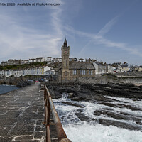 Buy canvas prints of Porthleven clock Tower,Porthleven harbour by kathy white