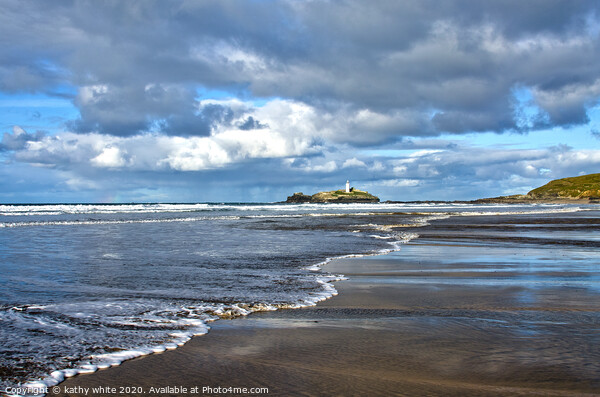 Godrevy beach with lighthouse Picture Board by kathy white