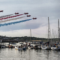 Buy canvas prints of falmouth,Red Arrows over Falmouth bay Cornwall by kathy white