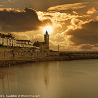 Buy canvas prints of Porthleven Harbour  Cornwall, moody sky Porthleven by kathy white