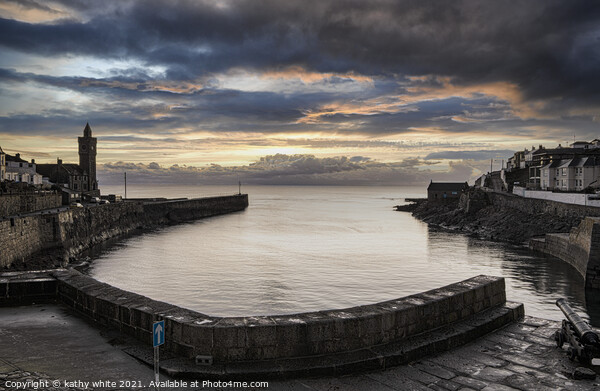 Porthleven Cornwall at sunset,Porthleven Harbour Cornwall Picture Board by kathy white