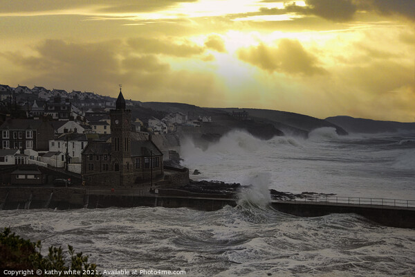 Porthleven  harbour Cornwall,  evening storm  Picture Board by kathy white