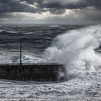 Buy canvas prints of Porthleven Storm, Porthleven Harbour by kathy white