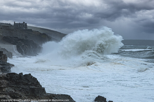   Porthleven Cornwall Storm,Porthleven harbour,Sea Picture Board by kathy white