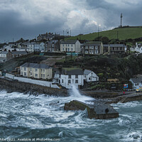 Buy canvas prints of Porthleven Harbour, Cornwall, from the cliffs,   by kathy white