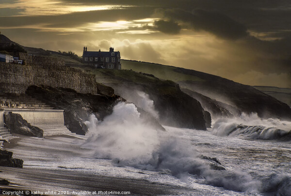 Porthleven, Harbour  Cornwall, Storm At sunset, Picture Board by kathy white