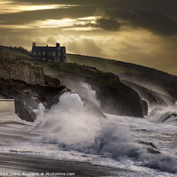 Buy canvas prints of Porthleven, Harbour  Cornwall, Storm At sunset, by kathy white