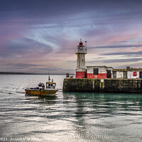 Buy canvas prints of LightHouse, Newlyn harbour, sunset Cornwall by kathy white