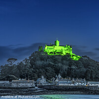 Buy canvas prints of St Michael’s Mount lit green for St Patrick’s Day by kathy white