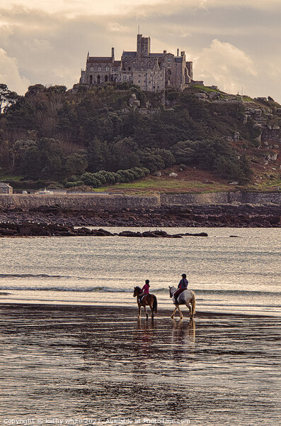 St Michaels mount Cornwall with horses, Picture Board by kathy white