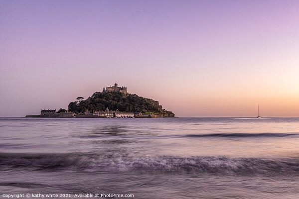 St Michaels mount Cornwall pink sky and calm cornw Picture Board by kathy white