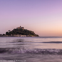 Buy canvas prints of St Michaels mount Cornwall pink sky and calm cornw by kathy white