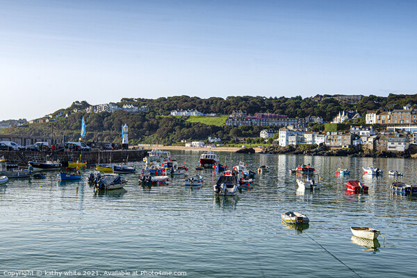 St. Ives, Cornwall uk,boat in the harbour Picture Board by kathy white