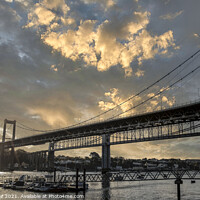 Buy canvas prints of Tamar suspension bridge at sunset by kathy white