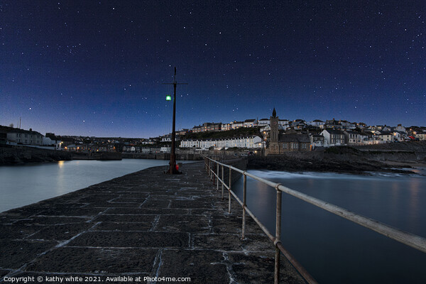 Porthleven Harbour Cornwall with stars  Picture Board by kathy white