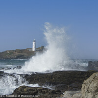 Buy canvas prints of Godrev Lighthouse,Cornish beach  by kathy white