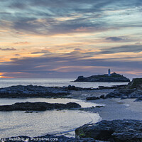 Buy canvas prints of Godrevy ,Lighthouse, Cornwall sunset by kathy white