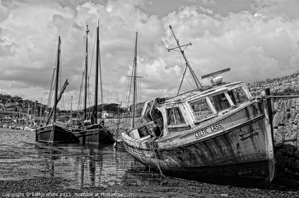 Newlyn ,Cornwall old fishing boat,black and white, Picture Board by kathy white