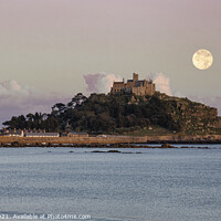 Buy canvas prints of St Michaels mount, Cornwall with the full moon by kathy white