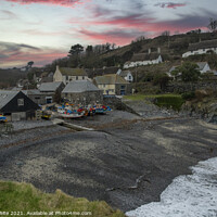 Buy canvas prints of Cadgwith Cove Cornwall, sunset,red skies by kathy white