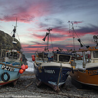 Buy canvas prints of Cadgwith Cove, Fishing boats,boat in the harbour by kathy white