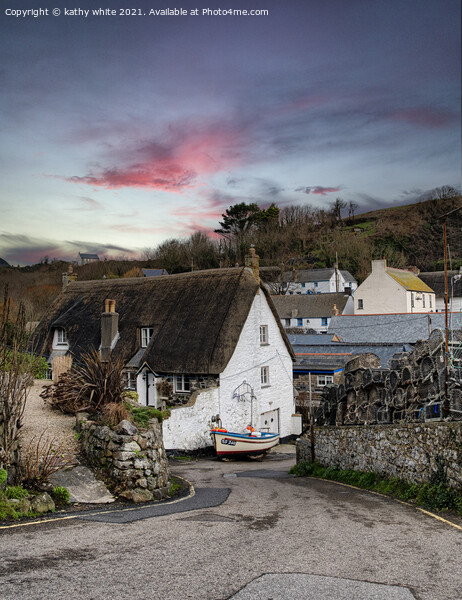 Cadgwith Cove,  cornwall, Boat and cottage, Cornwa Picture Board by kathy white