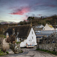 Buy canvas prints of Cadgwith Cove,  cornwall, Boat and cottage, Cornwa by kathy white