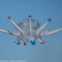 Buy canvas prints of Red arrows, in a cornish sky,smoke trails,  by kathy white