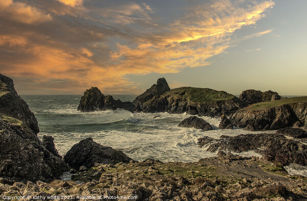 Kynance Cove sunset Cornwall, Poldark Cornwall  Picture Board by kathy white