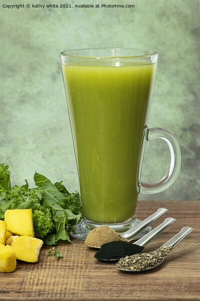 green vegetables,kale smoothie with mango, ginger, Picture Board by kathy white