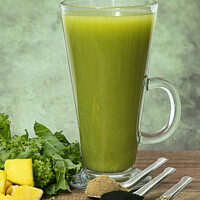 Buy canvas prints of green vegetables,kale smoothie with mango, ginger, by kathy white