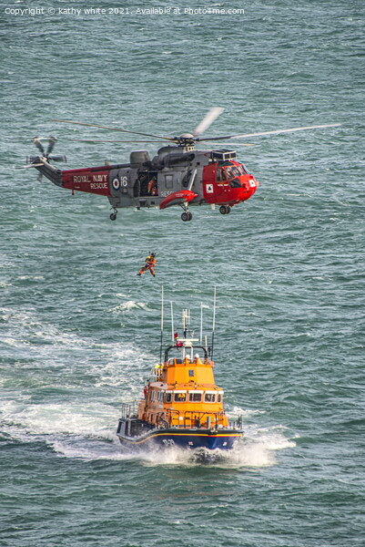  Lizard Lifeboat with the rescue helicopter Picture Board by kathy white