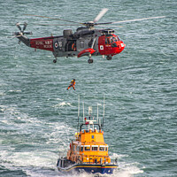 Buy canvas prints of  Lizard Lifeboat with the rescue helicopter by kathy white