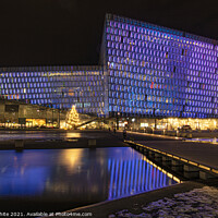 Buy canvas prints of Harpa Concert Hall at night by kathy white