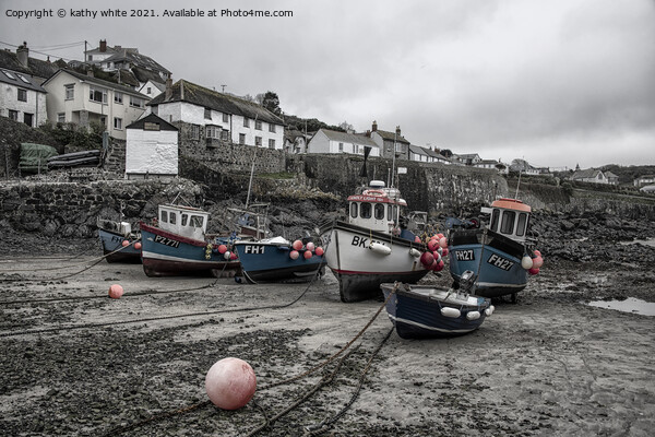 Coverack Cornwall at low tide,fishermans  Picture Board by kathy white