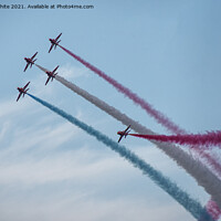 Buy canvas prints of Red arrows in a cornish sky,smoke trails, red,whit by kathy white