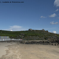 Buy canvas prints of Porthgwidden Beach St. Ives Cornwall uk,beach huts by kathy white