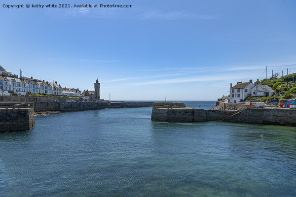 Blue sky at the clock tower Porthleven Picture Board by kathy white
