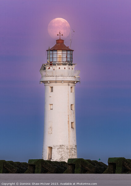 Moonset at New Brighton Lighthouse Picture Board by Dominic Shaw-McIver