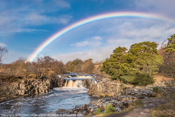 Rainbow at Low Force Waterfall Picture Board by Richard Laidler