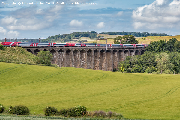 LNER Train Crossing Alnmouth Viaduct Picture Board by Richard Laidler
