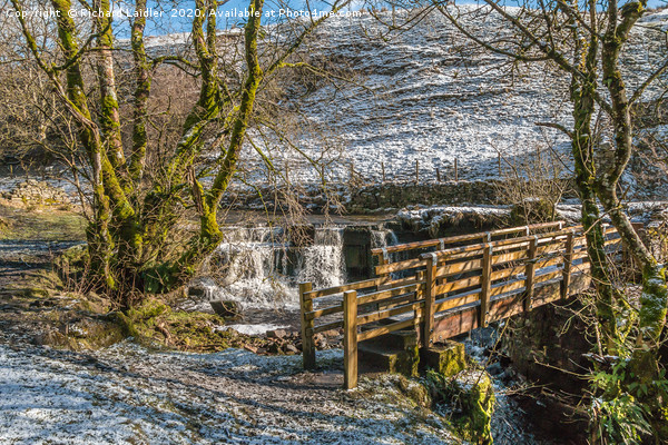 Ettersgill Beck Waterfall and Footbridge in Winter Picture Board by Richard Laidler