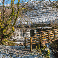 Buy canvas prints of Ettersgill Beck Waterfall and Footbridge in Winter by Richard Laidler