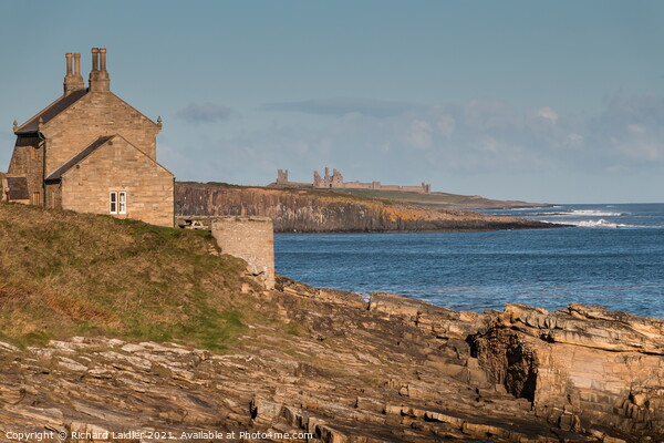 Howick Bathing House and Dunstanburgh Castle Picture Board by Richard Laidler
