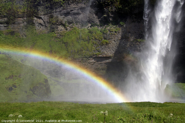 Rainbow in front of Seljalandsfoss waterfall in Iceland Picture Board by Lensw0rld 