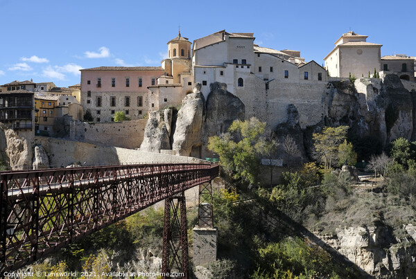 Footbridge and beautiful buildings in Cuenca, Spain, on a sunny day Picture Board by Lensw0rld 