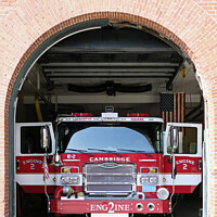 Buy canvas prints of Firetruck with open doors in Boston, MA by Lensw0rld 