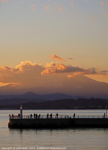 Mount Fuji during sunset seen from Enoshima, Japan Picture Board by Lensw0rld 