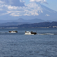 Buy canvas prints of Ferry boats with Mount Fuji in the background by Lensw0rld 